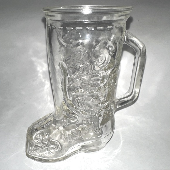 VTG clear glass cowboy boot mug tumbler cup vase western design handle 12 oz - Picture 2 of 10